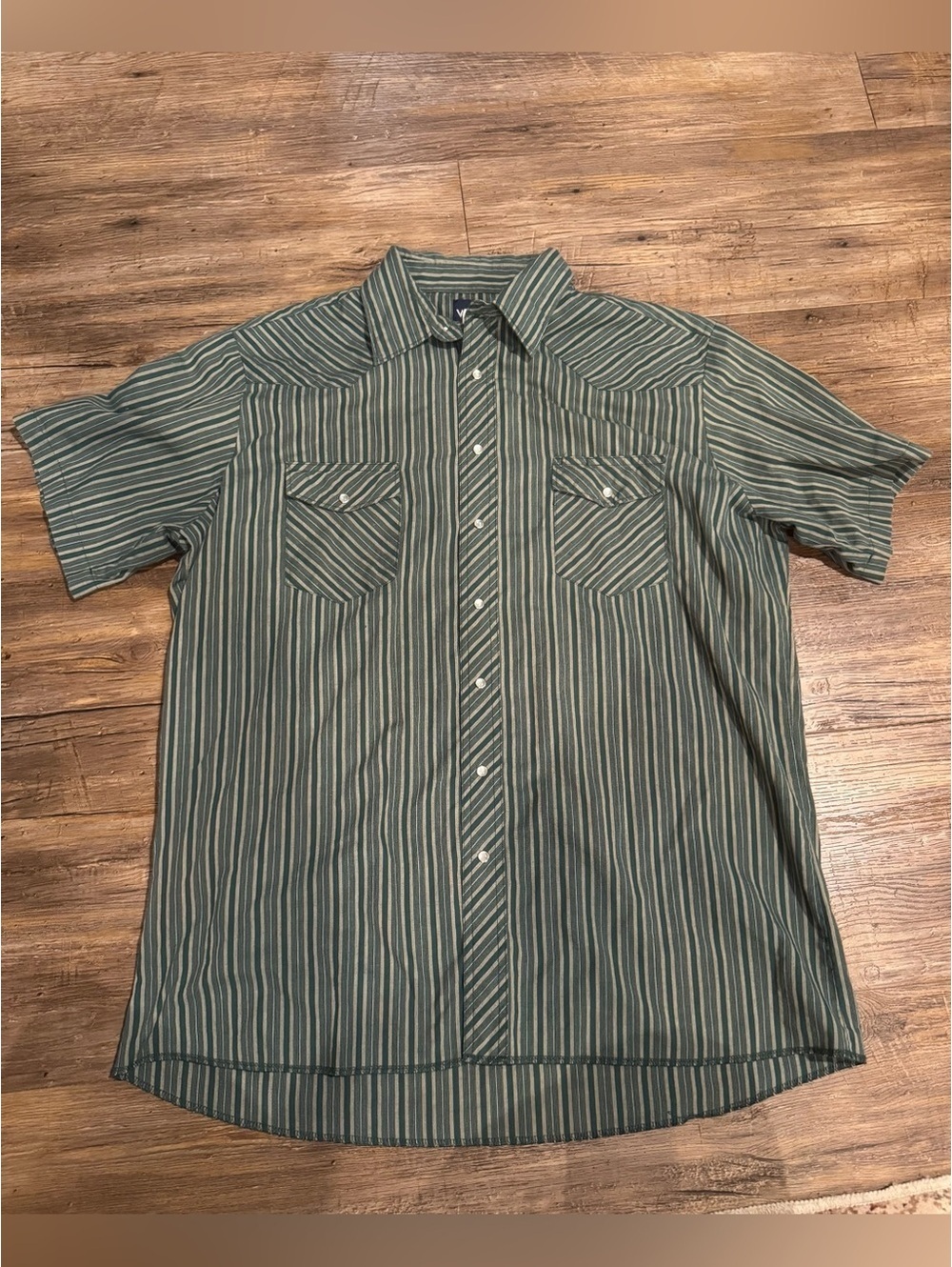Vintage Wrangler Pearl Snap Western Shirt Sz XLT Cowboy Green Stripe
